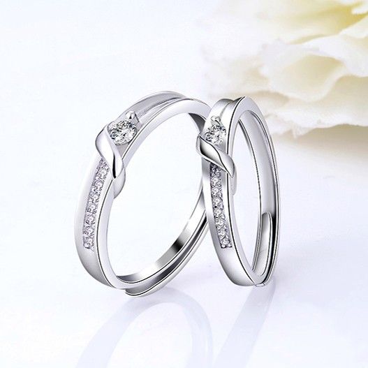 Unique Belles Anneaux De Couple En Or Blanc Plaqué En Argent Sterling 925