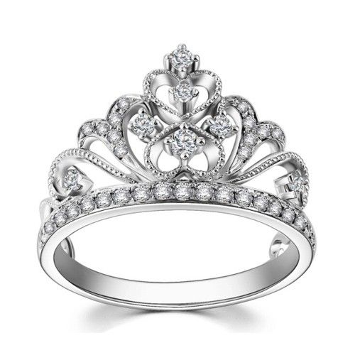 Unique En Forme De Cœur Combiné Avec Une Bague De Couronne De Princesse Rétro À Motif Bouclé Classique