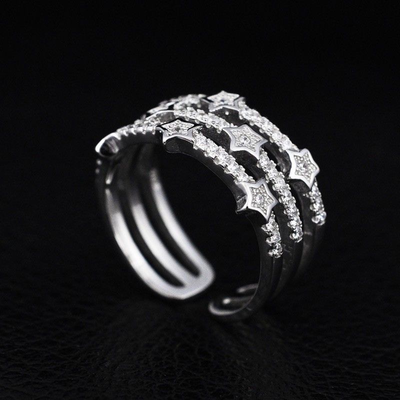 Version Large En Argent Sterling 925 Full-star De La Bague D'ouverture Pour Femme