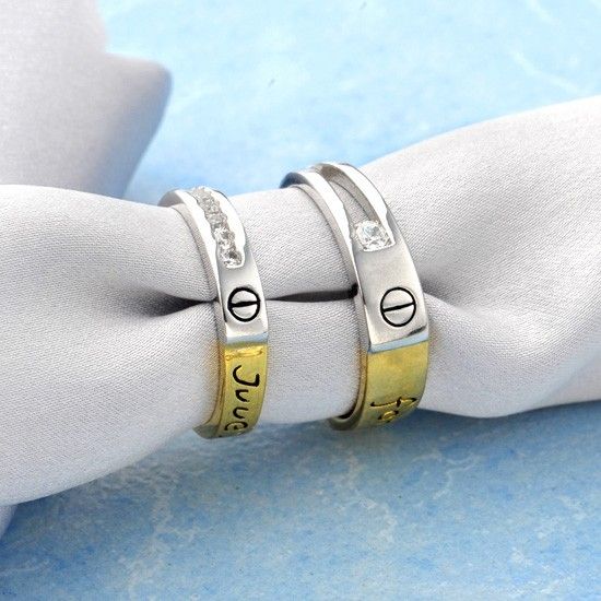 "you Are In My Heart" 925 Anneaux De Couple En Or Jaune Plaqué Argent Sterling