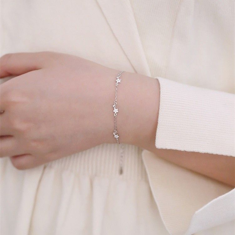 Bracelet À Breloques Étoiles Mignonnes Pour Femme En Argent Sterling