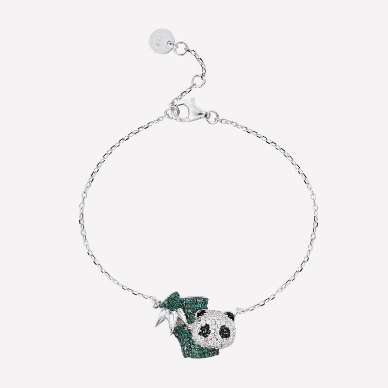 Bracelet À Breloques Panda Mignon Pour Femme En Argent Sterling Et Zircon Cubique