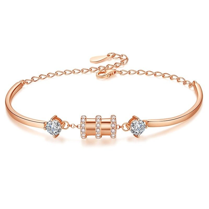 Bracelet À Breloques Rose Mignon Pour Femme En Argent Sterling Et Zircone Cubique