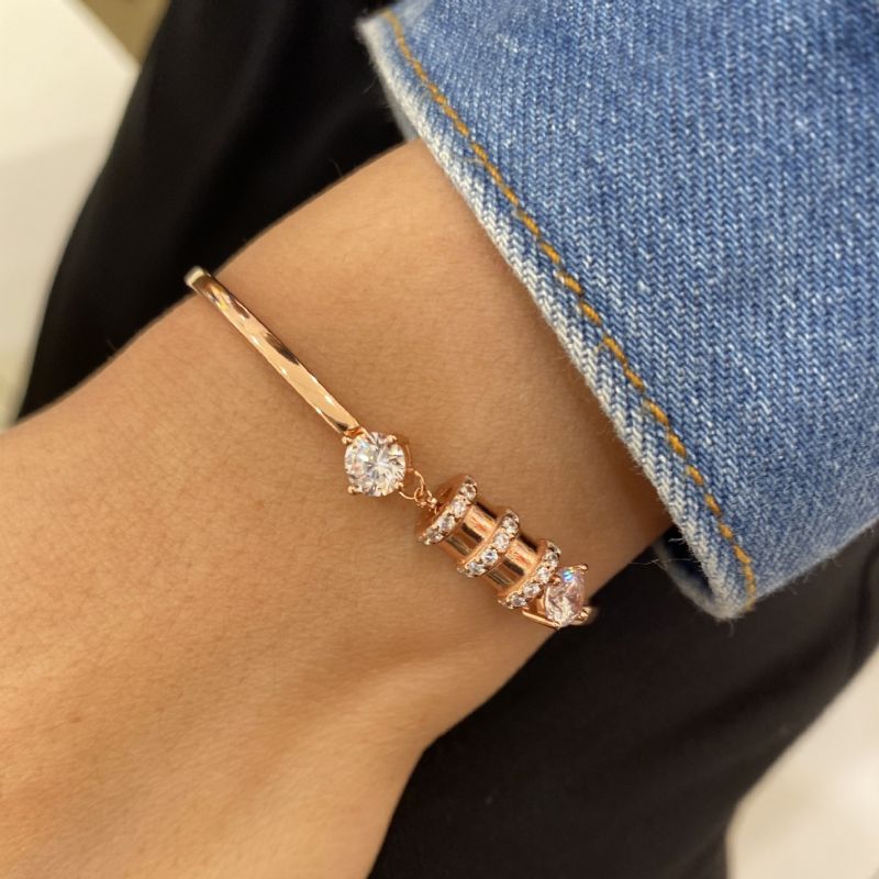 Bracelet À Breloques Rose Mignon Pour Femme En Argent Sterling Et Zircone Cubique