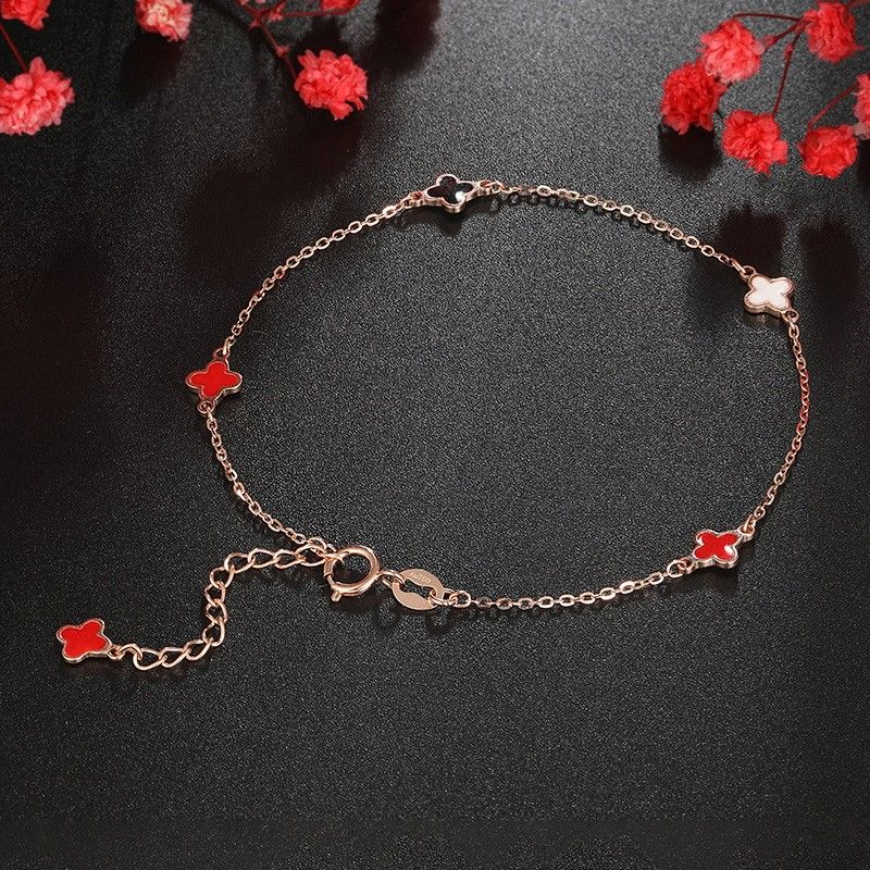 Bracelet À Breloques Trèfle À Quatre Feuilles Pour Femme En Or 18 Carats