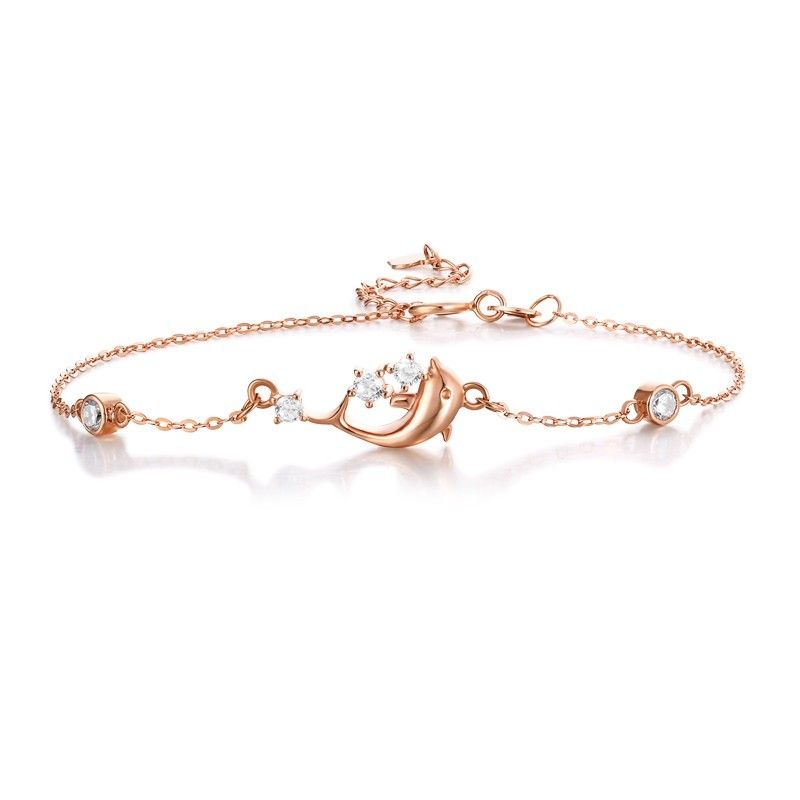 Bracelet À Breloques Unique En Forme De Dauphin Rose Pour Femme En Or 18 Carats