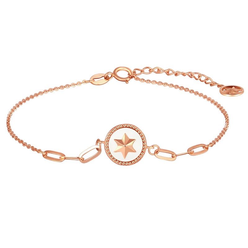 Bracelet À Breloques Unique En Forme D'étoile Rose Pour Femme En Or 18 Carats