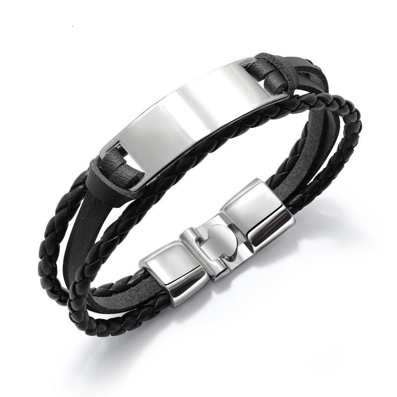 Bracelet Ceinture À Breloques Simple À Graver Pour Homme En Cuir Et Alliage