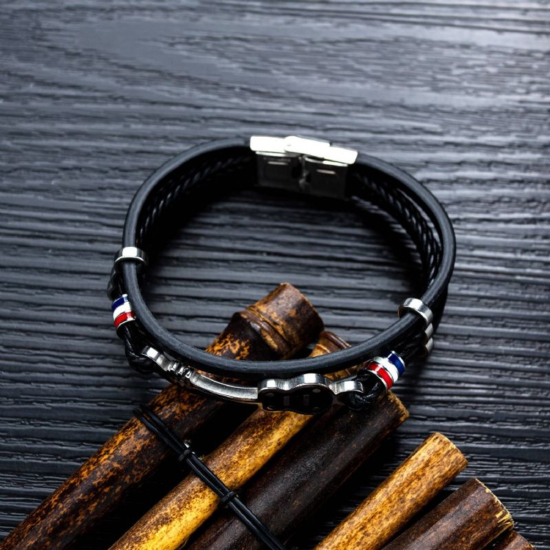 Bracelet De Ceinture En Cuir À 3 Brins Avec Breloque De Guitare Unique Pour Homme