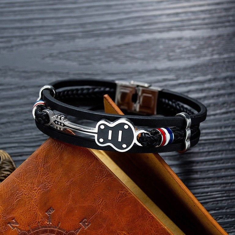 Bracelet De Ceinture En Cuir À 3 Brins Avec Breloque De Guitare Unique Pour Homme