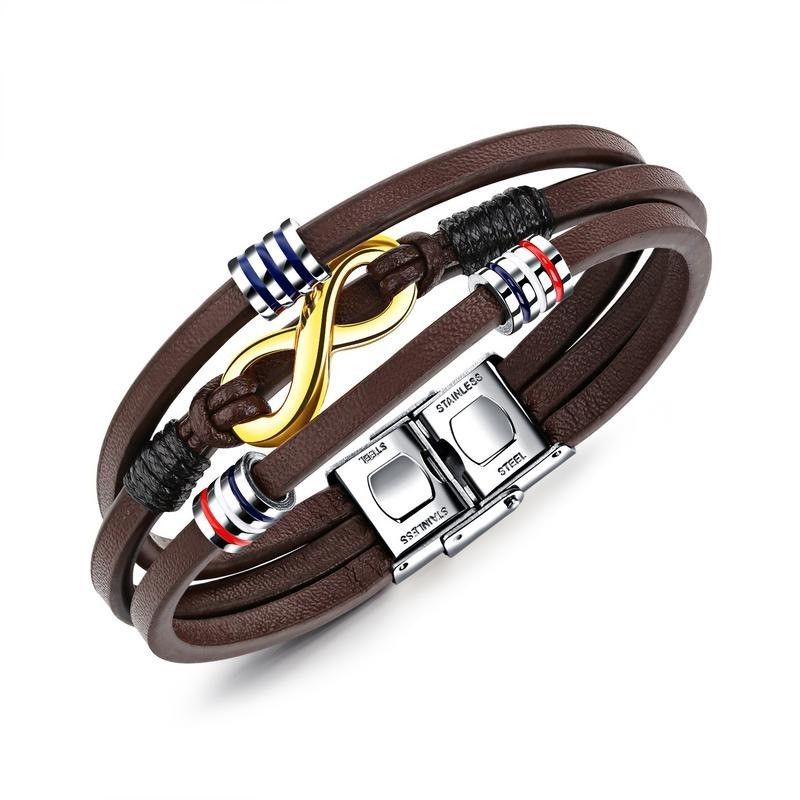 Bracelet De Ceinture En Cuir À 3 Brins Infinity Charm Pour Homme