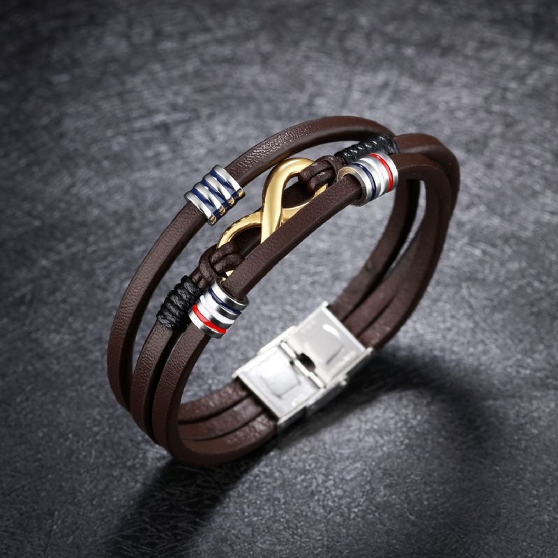 Bracelet De Ceinture En Cuir À 3 Brins Infinity Charm Pour Homme