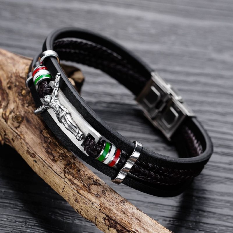 Bracelet De Ceinture En Cuir À 4 Brins Avec Breloque Du Vendredi Saint Unique Pour Homme