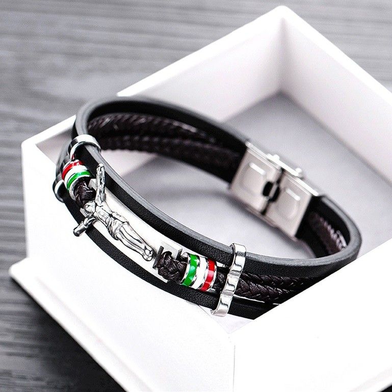 Bracelet De Ceinture En Cuir À 4 Brins Avec Breloque Du Vendredi Saint Unique Pour Homme