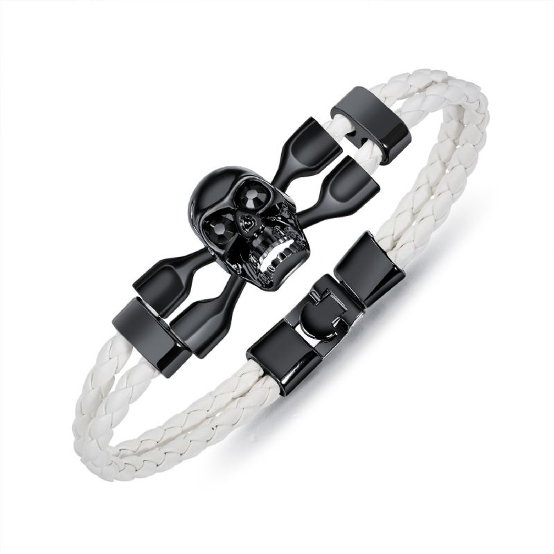 Bracelet De Ceinture En Cuir Double Avec Breloque Crâne Unique Pour Homme