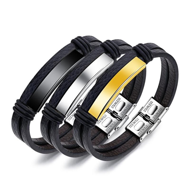 Bracelet De Ceinture En Cuir À Double Brin Simple À Graver Pour Homme