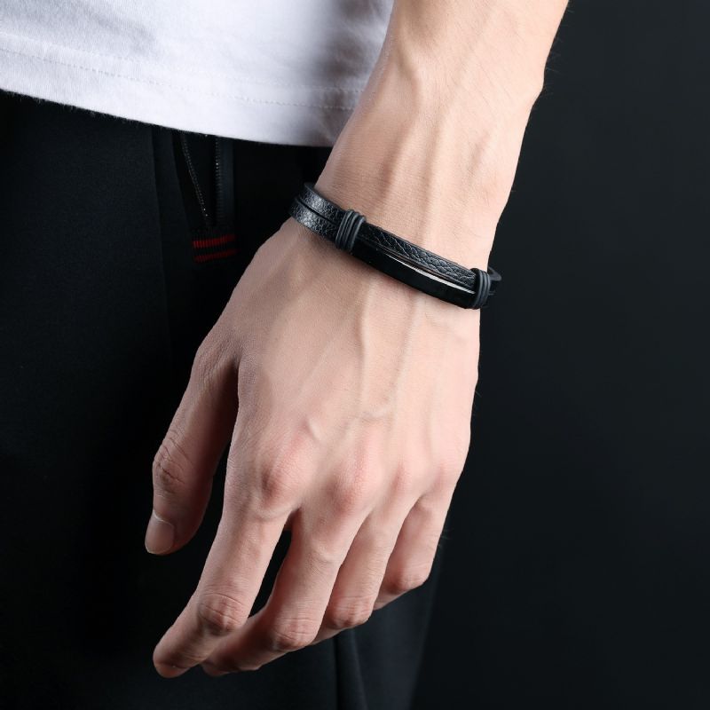 Bracelet De Ceinture En Cuir À Double Brin Simple À Graver Pour Homme