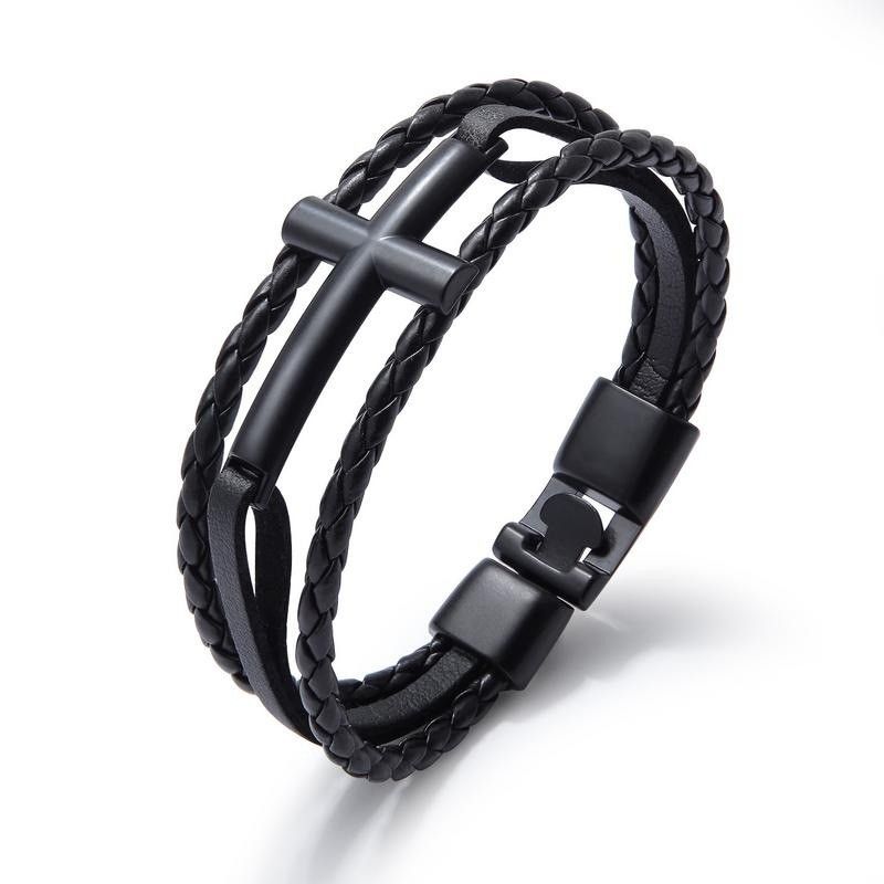 Bracelet De Ceinture En Cuir À Trois Brins Avec Breloque En Croix Unique Pour Homme