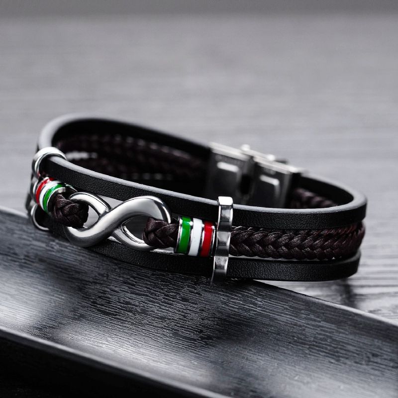 Bracelet De Ceinture En Cuir À Trois Brins Avec Breloque Infini Personnalisé Pour Homme