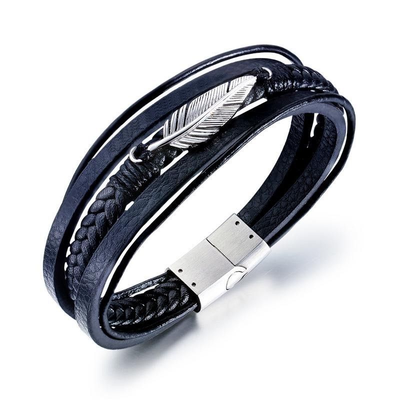 Bracelet De Ceinture En Cuir À Trois Brins Avec Breloque Plume Unique Pour Homme