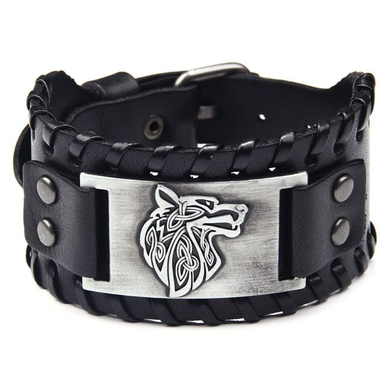 Bracelet De Ceinture En Cuir De Vache À Breloque Totem De Loup Unique Pour Hommes