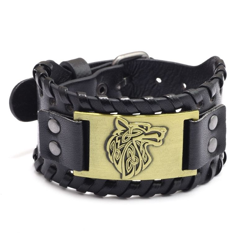 Bracelet De Ceinture En Cuir De Vache À Breloque Totem De Loup Unique Pour Hommes