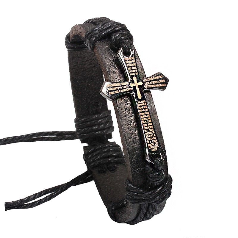 Bracelet De Ceinture En Cuir De Vachette Avec Breloque Croisée Unique Pour Homme