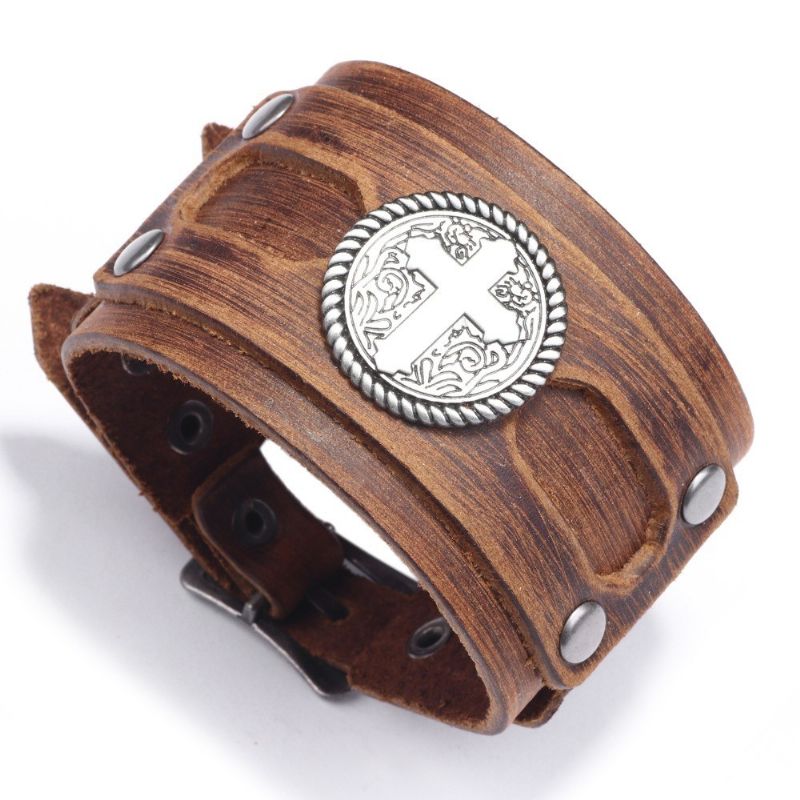 Bracelet De Ceinture En Cuir De Vachette À Breloques Croisées Pour Homme