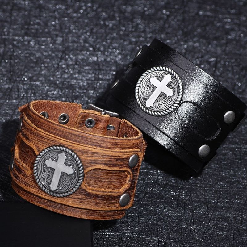 Bracelet De Ceinture En Cuir De Vachette À Breloques Croisées Pour Homme