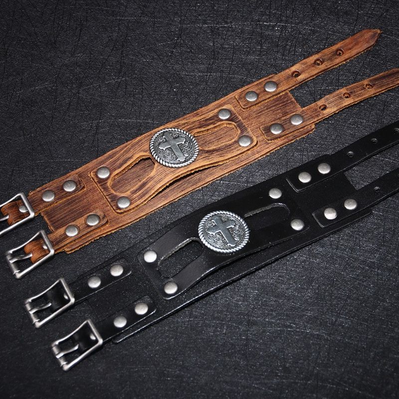 Bracelet De Ceinture En Cuir De Vachette À Breloques Croisées Pour Homme