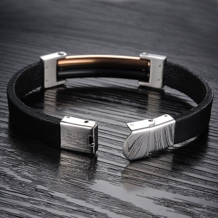 Bracelet En Cuir Geniune Pour Homme Avec Acier Inoxydable