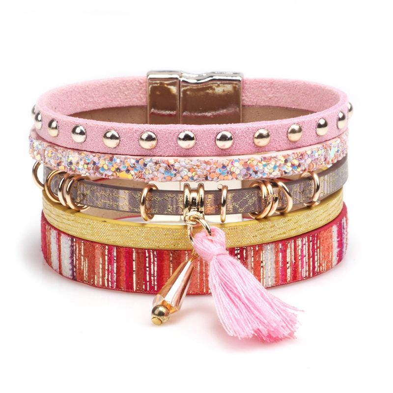 Bracelet En Cuir Mignon À 5 Brins Pour Femme