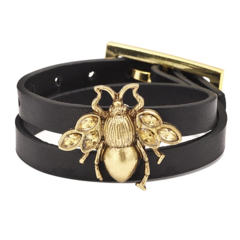 Bracelet En Cuir Mignon D'abeille De Miel Pour Les Femmes