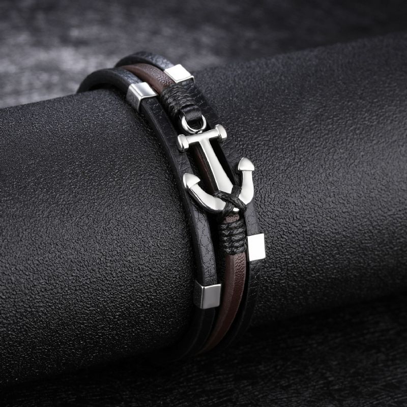 Bracelet En Cuir Unique À Trois Brins D'ancre Pour Homme