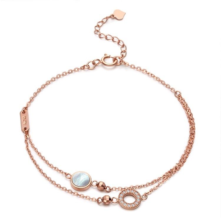 Bracelet Double Chaîne Unique Shell Rose Pour Femme En Or 18k