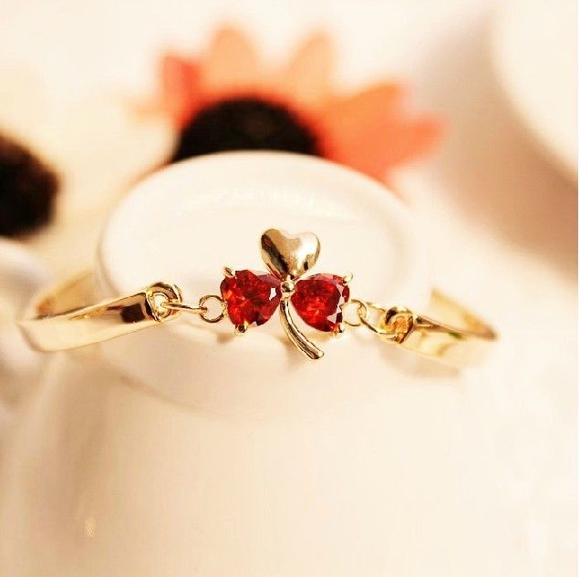 Bracelet Pour Femme Plaqué Or 14k Ruby Bowknot New Fashion