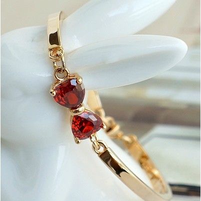 Bracelet Pour Femme Plaqué Or 14k Ruby Bowknot New Fashion