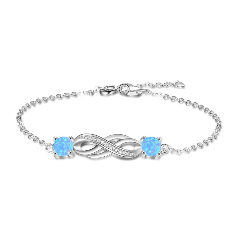 Bracelet Opale À Breloque Noeud Unique Pour Femme En Argent Sterling