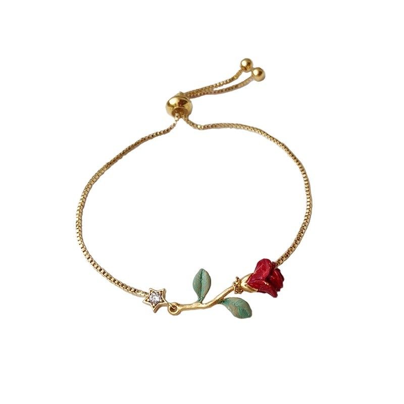 Bracelet Rose Peint À La Main Unique Pour Femme