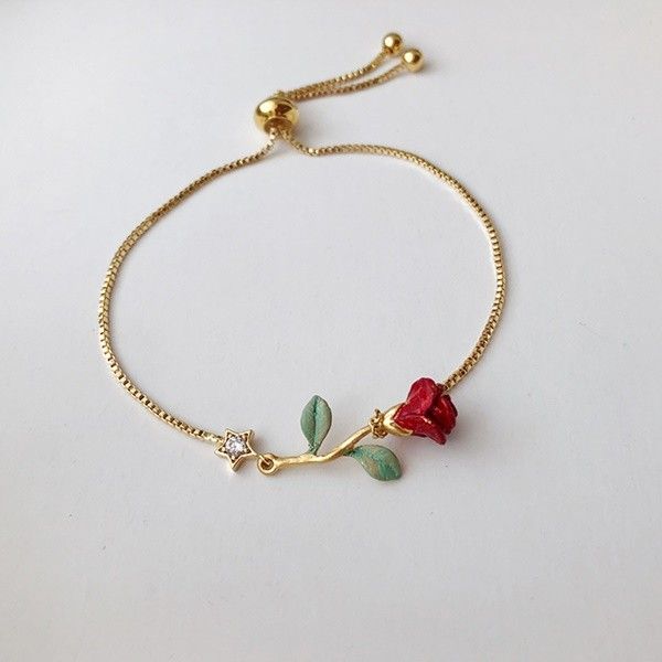 Bracelet Rose Peint À La Main Unique Pour Femme