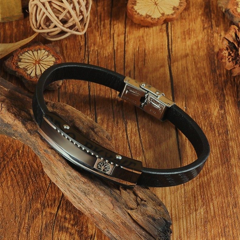 Bracelet Unique Tree Of Life Charm Belt Pour Homme En Cuir Et Titane