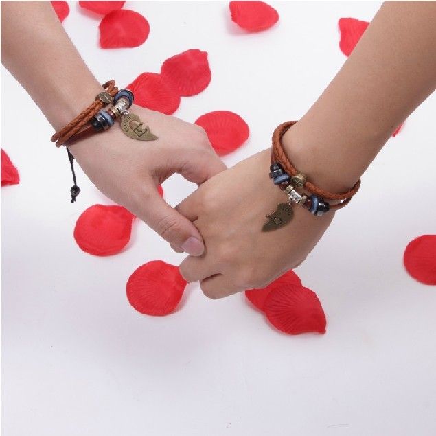 Bracelets En Cuir D'amant De Coeur De Style Punk "have Mutual Affinity" Match (prix Pour Une Paire)