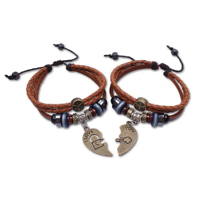 Bracelets En Cuir D'amant De Coeur De Style Punk "have Mutual Affinity" Match (prix Pour Une Paire)