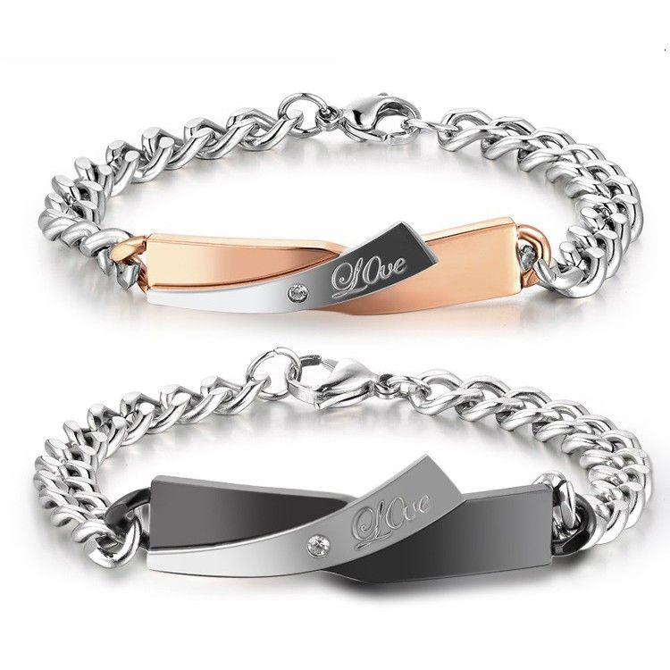 "have Mutual Affinity" Love Theme Bracelets En Acier Au Titane (gravure Gratuite) (prix Pour Une Paire)