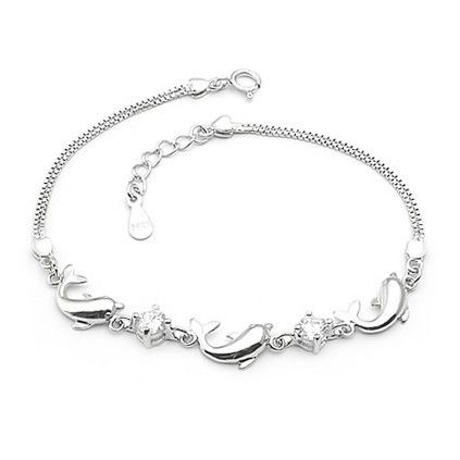 Lovely Happy Dolphins En Argent Sterling 925 Avec Bracelet Pour Femmes Améthyste