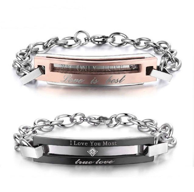 Nouveau Thème D'amour De La Mode Bracelets D'amoureux En Acier Au Titane Personnalisés (gravure Gratuite) (prix Pour Une Paire)