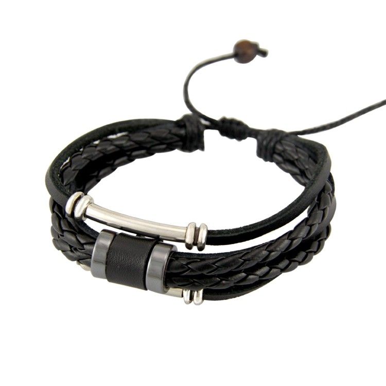 Punk Fashion Stack Up Corde En Cuir Avec Des Décorations En Alliage Bracelet Pour Homme